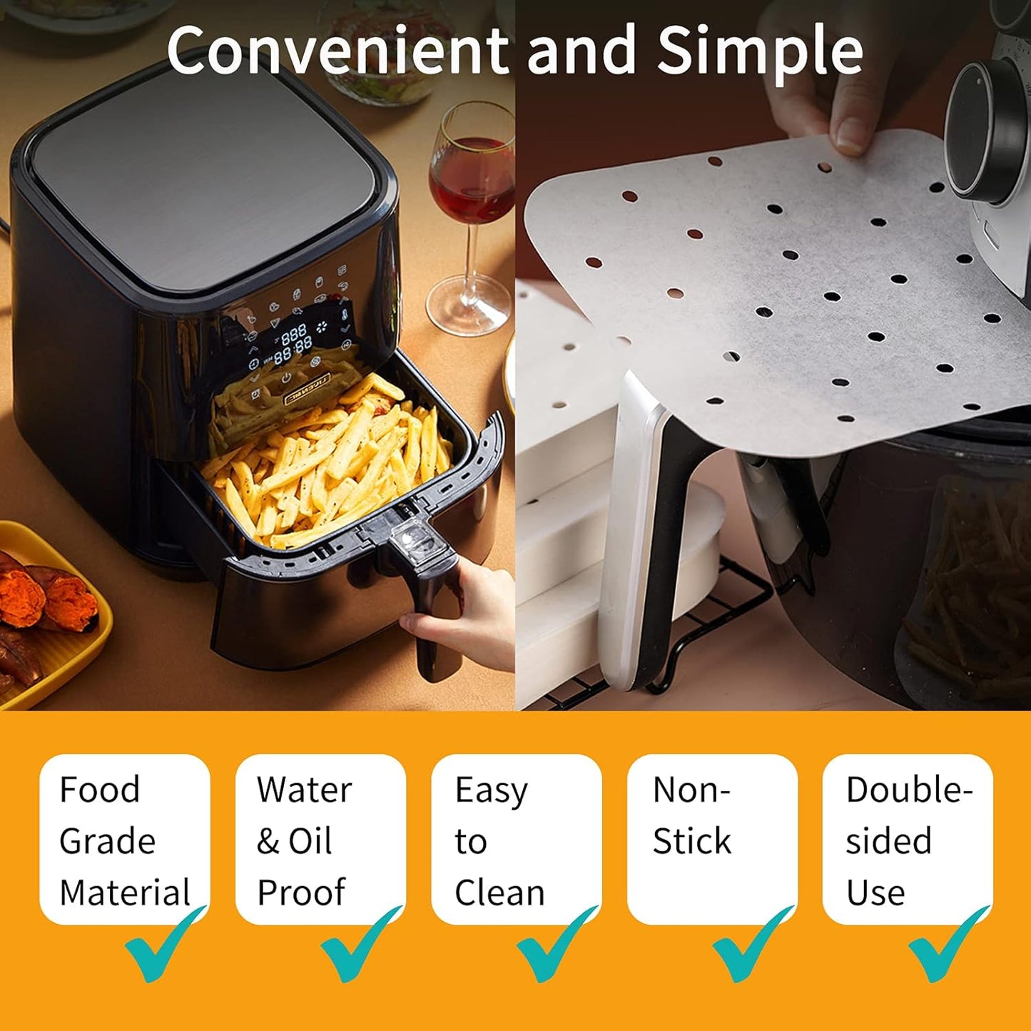 Revolutionize Your Cooking with 200 Unbleached Air Fryer Liners - Perfectly Sized 8.5 Inch Square Perforated Parchment Paper for Effortless Baking and Steaming!