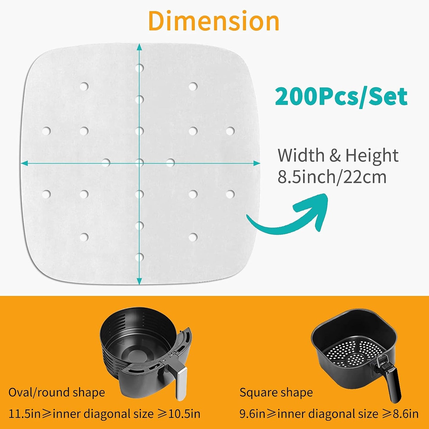 Revolutionize Your Cooking with 200 Unbleached Air Fryer Liners - Perfectly Sized 8.5 Inch Square Perforated Parchment Paper for Effortless Baking and Steaming!