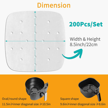 Revolutionize Your Cooking with 200 Unbleached Air Fryer Liners - Perfectly Sized 8.5 Inch Square Perforated Parchment Paper for Effortless Baking and Steaming!