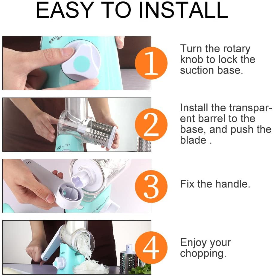 Effortless Rotary Cheese Grater - Hand Crank Kitchen Shredder with 3 Versatile Blades for Cheese, Vegetables, Nuts, and More - Perfect for Home Chefs!