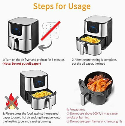 Revolutionize Your Cooking with 200 Unbleached Air Fryer Liners - Perfectly Sized 8.5 Inch Square Perforated Parchment Paper for Effortless Baking and Steaming!