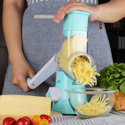 Effortless Rotary Cheese Grater - Hand Crank Kitchen Shredder with 3 Versatile Blades for Cheese, Vegetables, Nuts, and More - Perfect for Home Chefs!