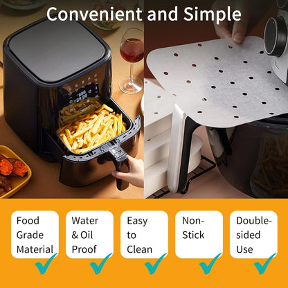 Revolutionize Your Cooking with 200 Unbleached Air Fryer Liners - Perfectly Sized 8.5 Inch Square Perforated Parchment Paper for Effortless Baking and Steaming!