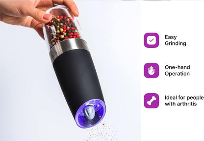 KSL Electric Salt and Pepper Grinder Set - The Perfect Gift for Food Lovers - Adjustable Motorized Spice Shakers with Blue Light for Effortless Grinding