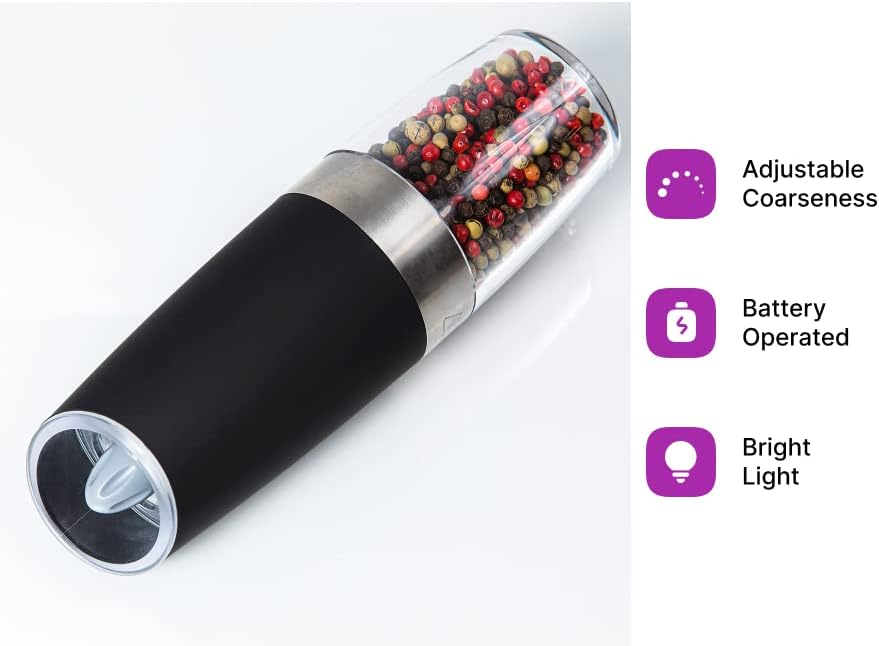 KSL Electric Salt and Pepper Grinder Set - The Perfect Gift for Food Lovers - Adjustable Motorized Spice Shakers with Blue Light for Effortless Grinding