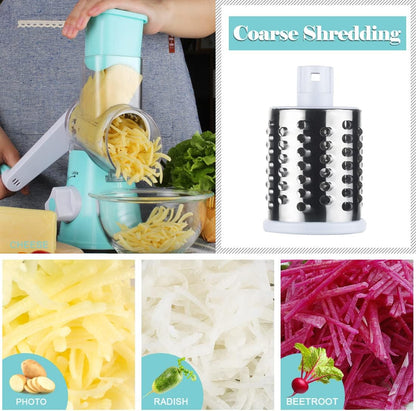 Effortless Rotary Cheese Grater - Hand Crank Kitchen Shredder with 3 Versatile Blades for Cheese, Vegetables, Nuts, and More - Perfect for Home Chefs!