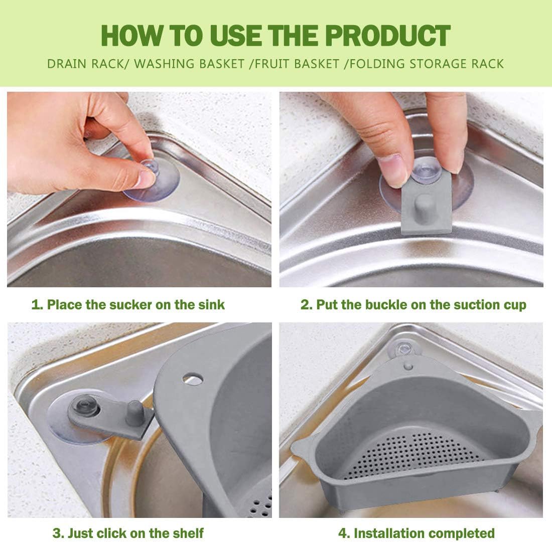 Maximize Your Kitchen Space with the Triangular Sink Strainer Basket - Versatile Gray Storage Holder with Suction Cup Support