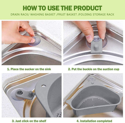 Maximize Your Kitchen Space with the Triangular Sink Strainer Basket - Versatile Gray Storage Holder with Suction Cup Support