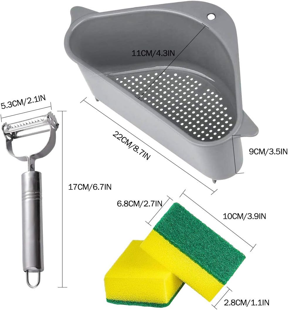 Maximize Your Kitchen Space with the Triangular Sink Strainer Basket - Versatile Gray Storage Holder with Suction Cup Support