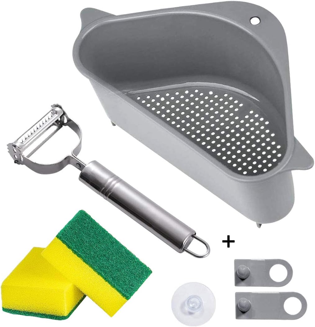 Maximize Your Kitchen Space with the Triangular Sink Strainer Basket - Versatile Gray Storage Holder with Suction Cup Support