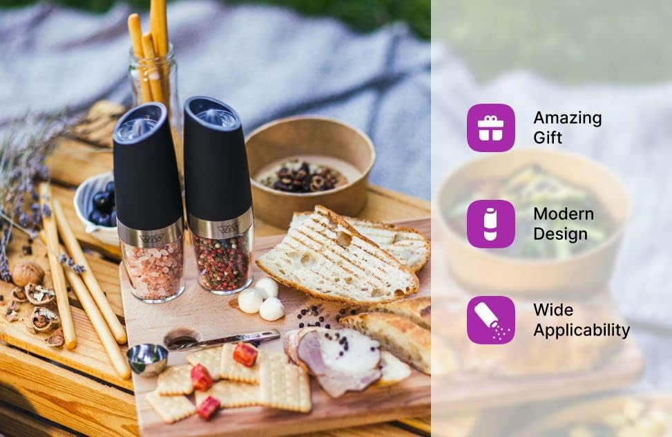 KSL Electric Salt and Pepper Grinder Set - The Perfect Gift for Food Lovers - Adjustable Motorized Spice Shakers with Blue Light for Effortless Grinding