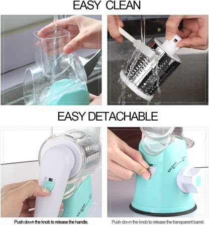 Effortless Rotary Cheese Grater - Hand Crank Kitchen Shredder with 3 Versatile Blades for Cheese, Vegetables, Nuts, and More - Perfect for Home Chefs!