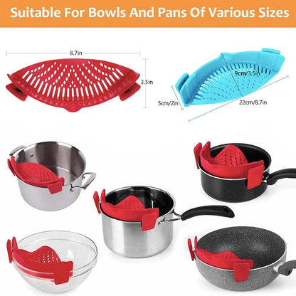 Versatile 2-Piece Clip-On Silicone Strainers for Effortless Cooking - Perfect for Pasta, Meat, Vegetables, and More!