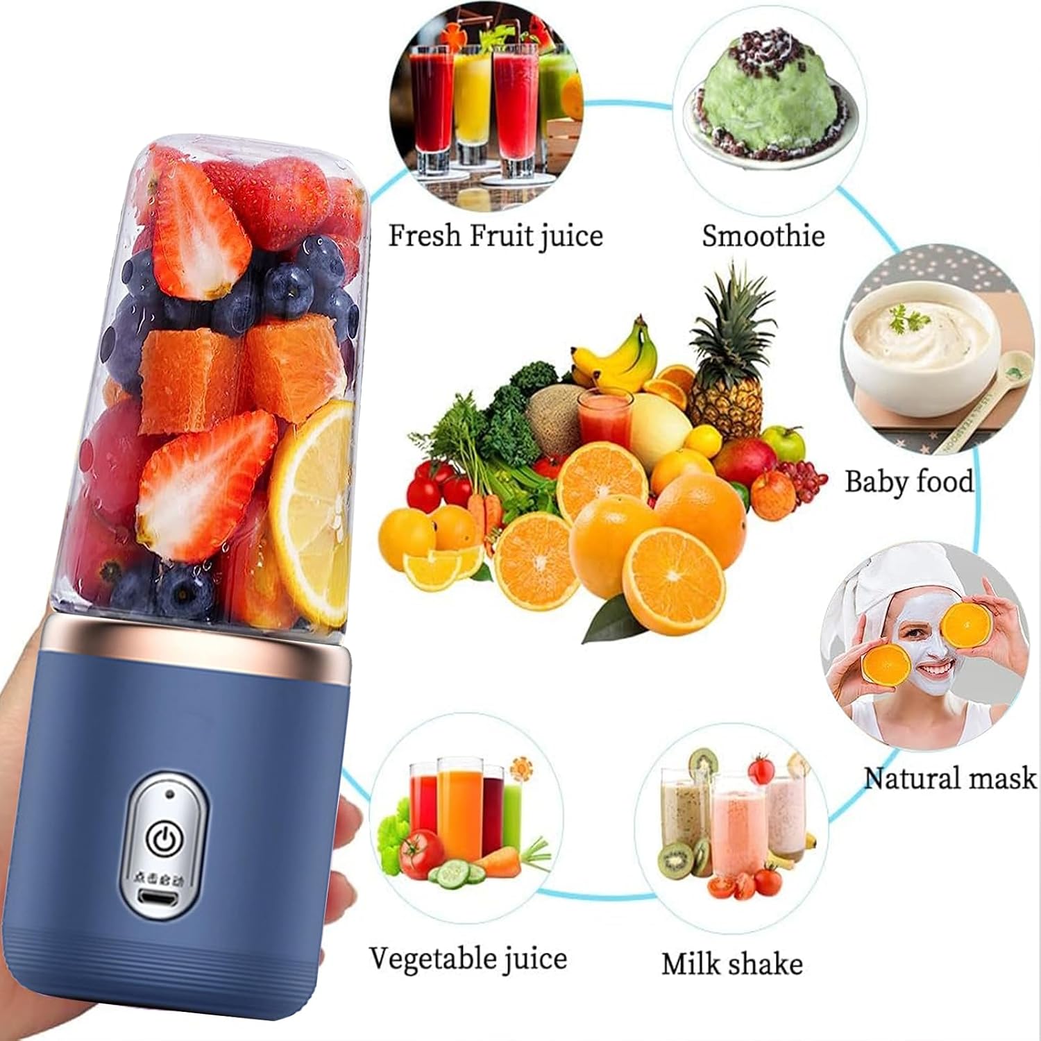 Ultimate Portable Blender: USB Rechargeable Mini Blender for Smoothies and Shakes - 400ML Capacity with 6 Stainless Steel Blades and Travel Lid for On-the-Go Nutrition
