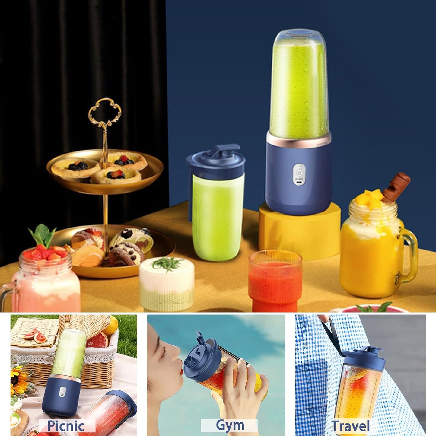 Ultimate Portable Blender: USB Rechargeable Mini Blender for Smoothies and Shakes - 400ML Capacity with 6 Stainless Steel Blades and Travel Lid for On-the-Go Nutrition