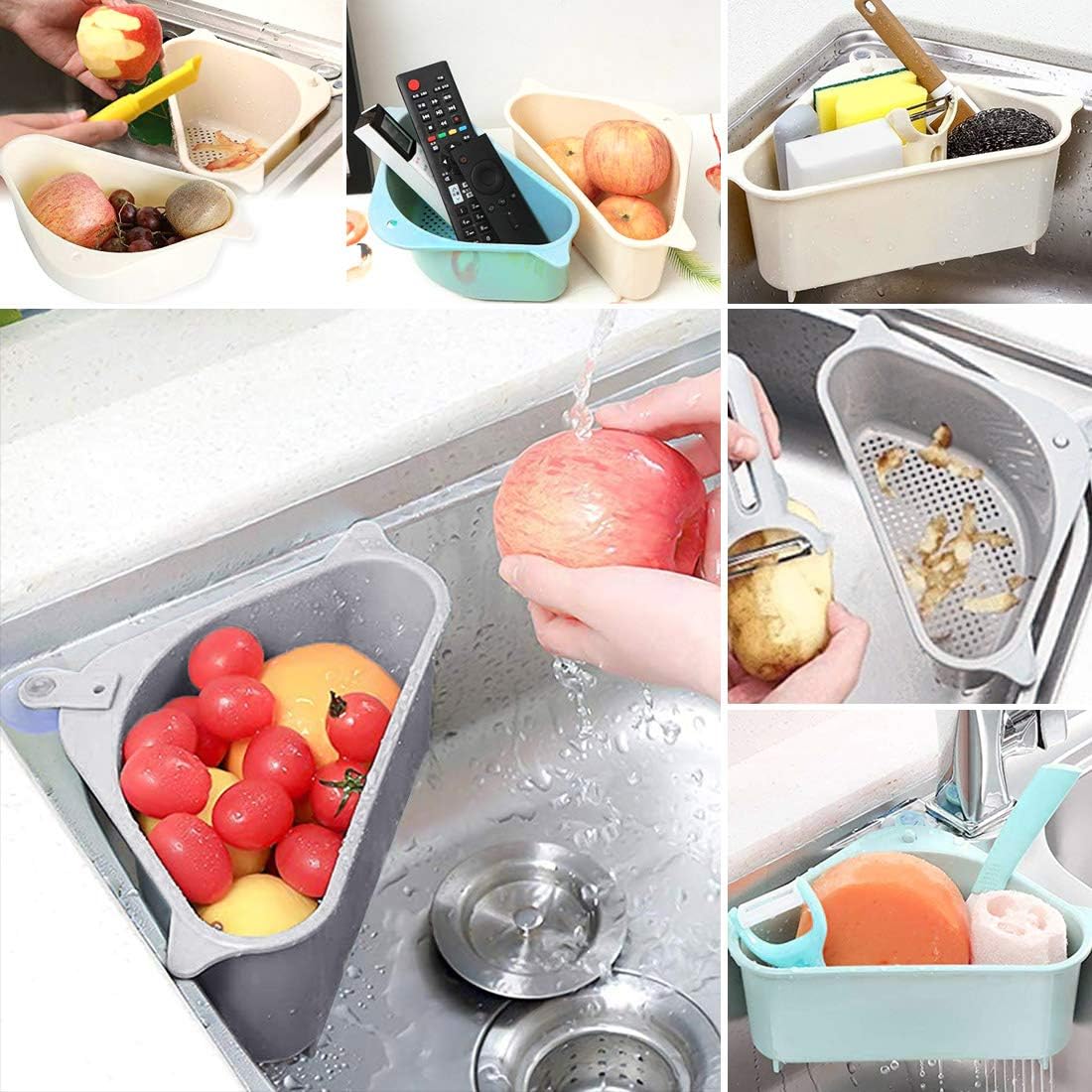 Maximize Your Kitchen Space with the Triangular Sink Strainer Basket - Versatile Gray Storage Holder with Suction Cup Support