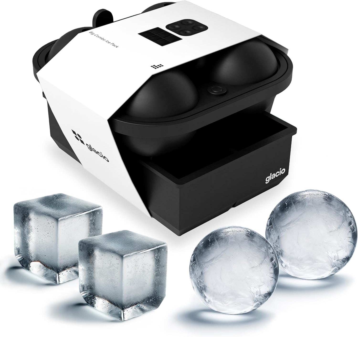 Elevate Your Cocktail Experience with Glacio's Premium Silicone Ice Cube Tray - 4 Spheres & 6 Cubes for Perfectly Slow-Melting Ice