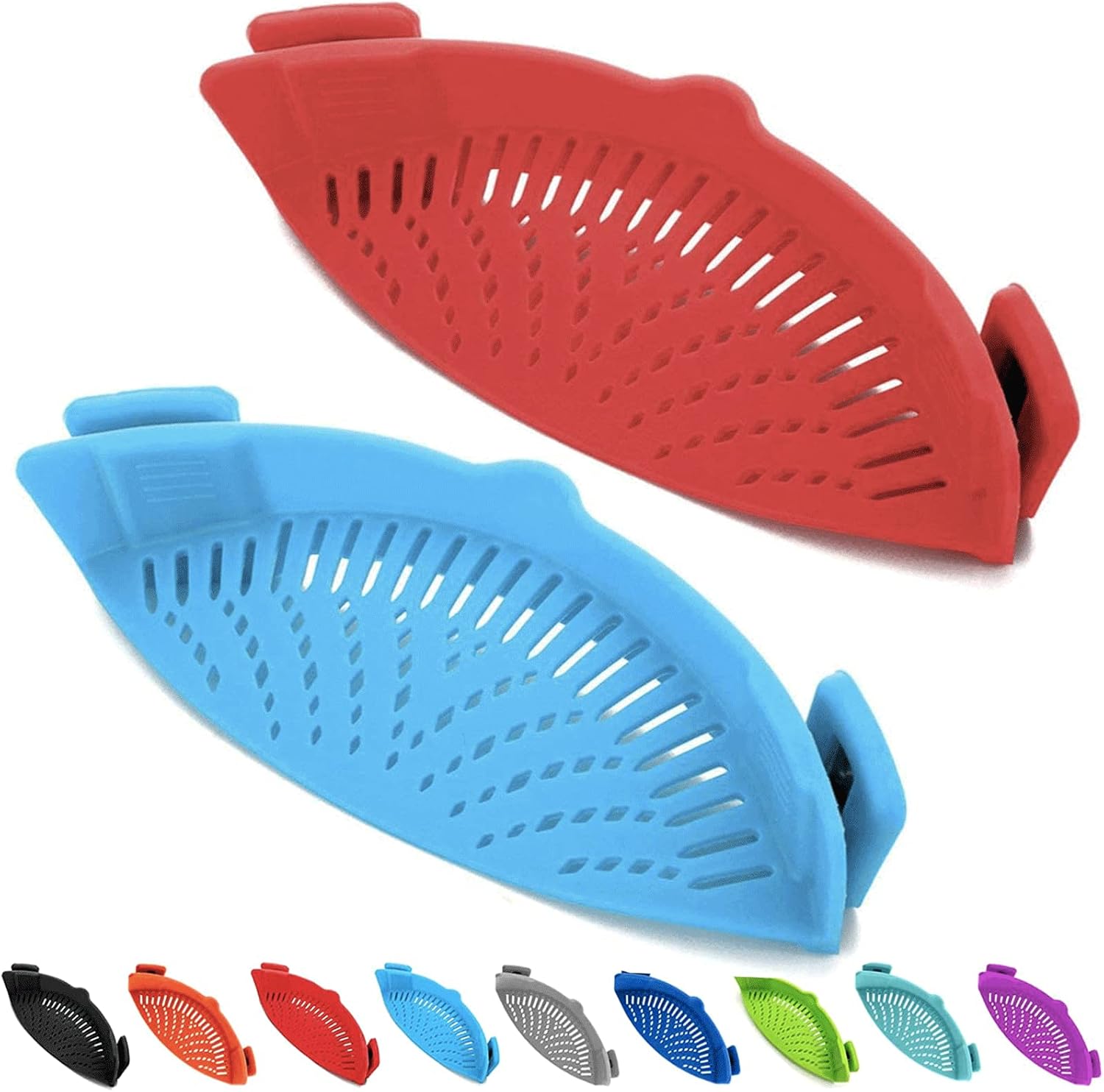 Versatile 2-Piece Clip-On Silicone Strainers for Effortless Cooking - Perfect for Pasta, Meat, Vegetables, and More!