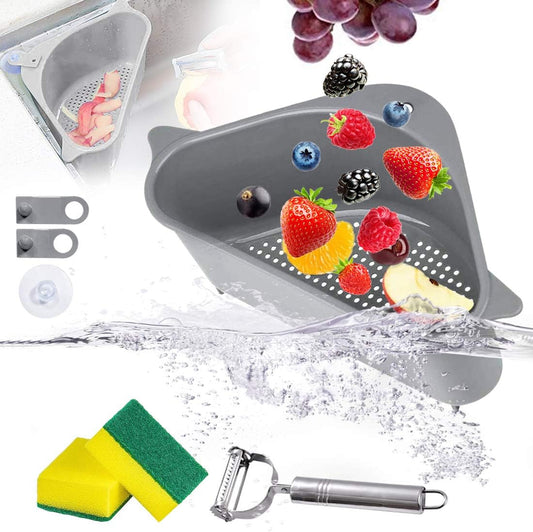 Maximize Your Kitchen Space with the Triangular Sink Strainer Basket - Versatile Gray Storage Holder with Suction Cup Support