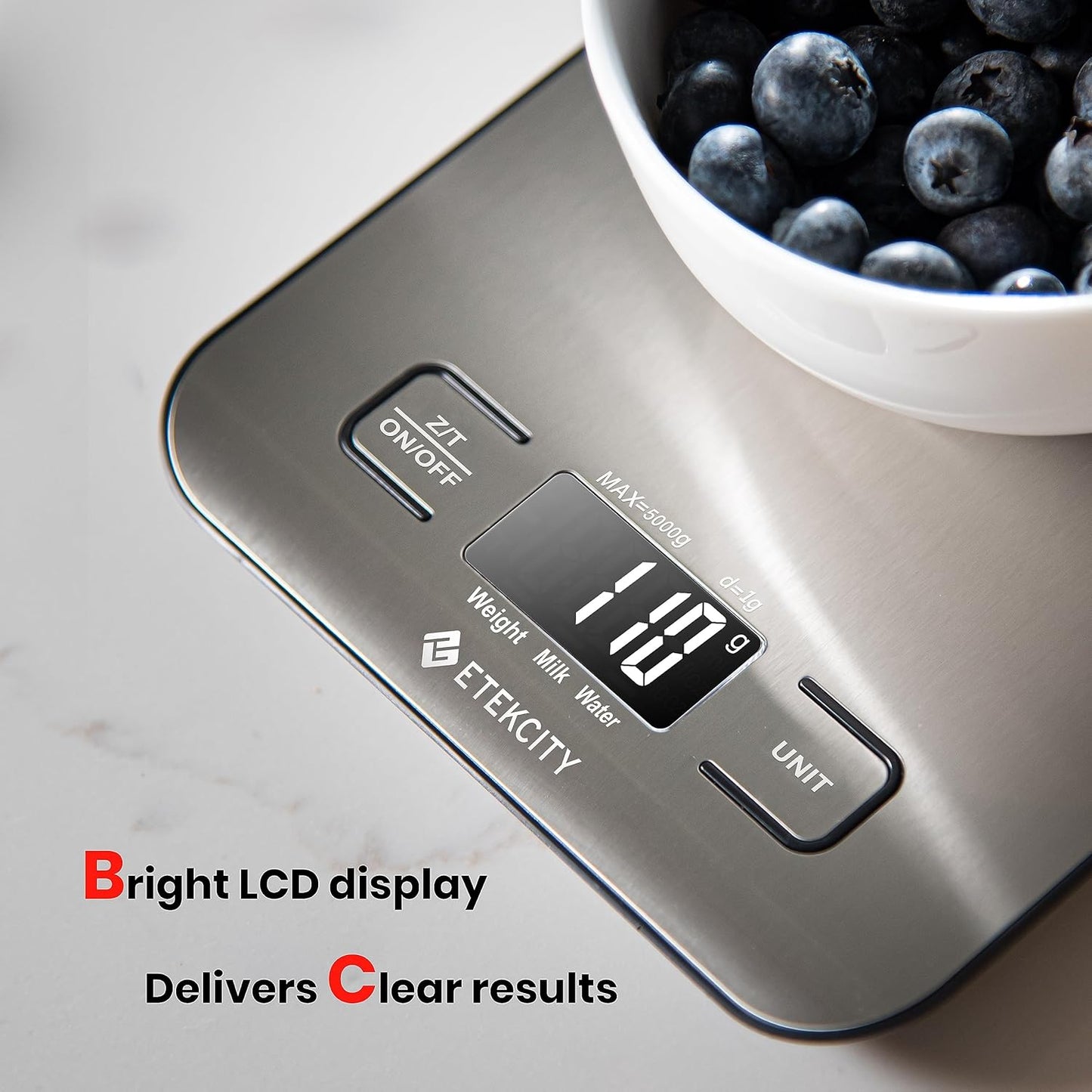 Versatile Digital Kitchen Scale for Accurate Weighing - Perfect for Weight Loss, Baking, Cooking, and Meal Prep - Backlit LCD Display in Stainless Steel