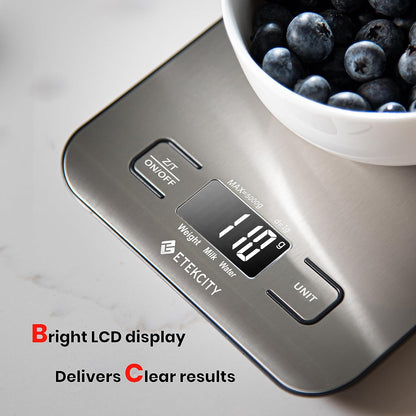 Versatile Digital Kitchen Scale for Accurate Weighing - Perfect for Weight Loss, Baking, Cooking, and Meal Prep - Backlit LCD Display in Stainless Steel
