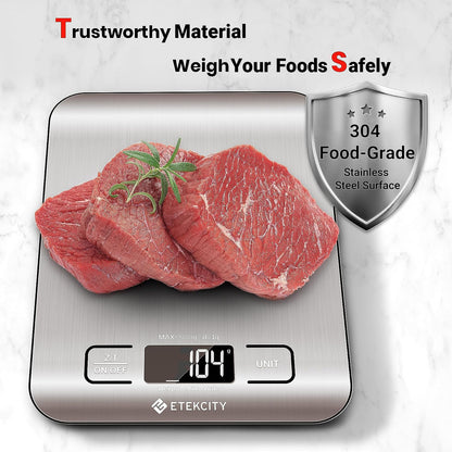 Versatile Digital Kitchen Scale for Accurate Weighing - Perfect for Weight Loss, Baking, Cooking, and Meal Prep - Backlit LCD Display in Stainless Steel