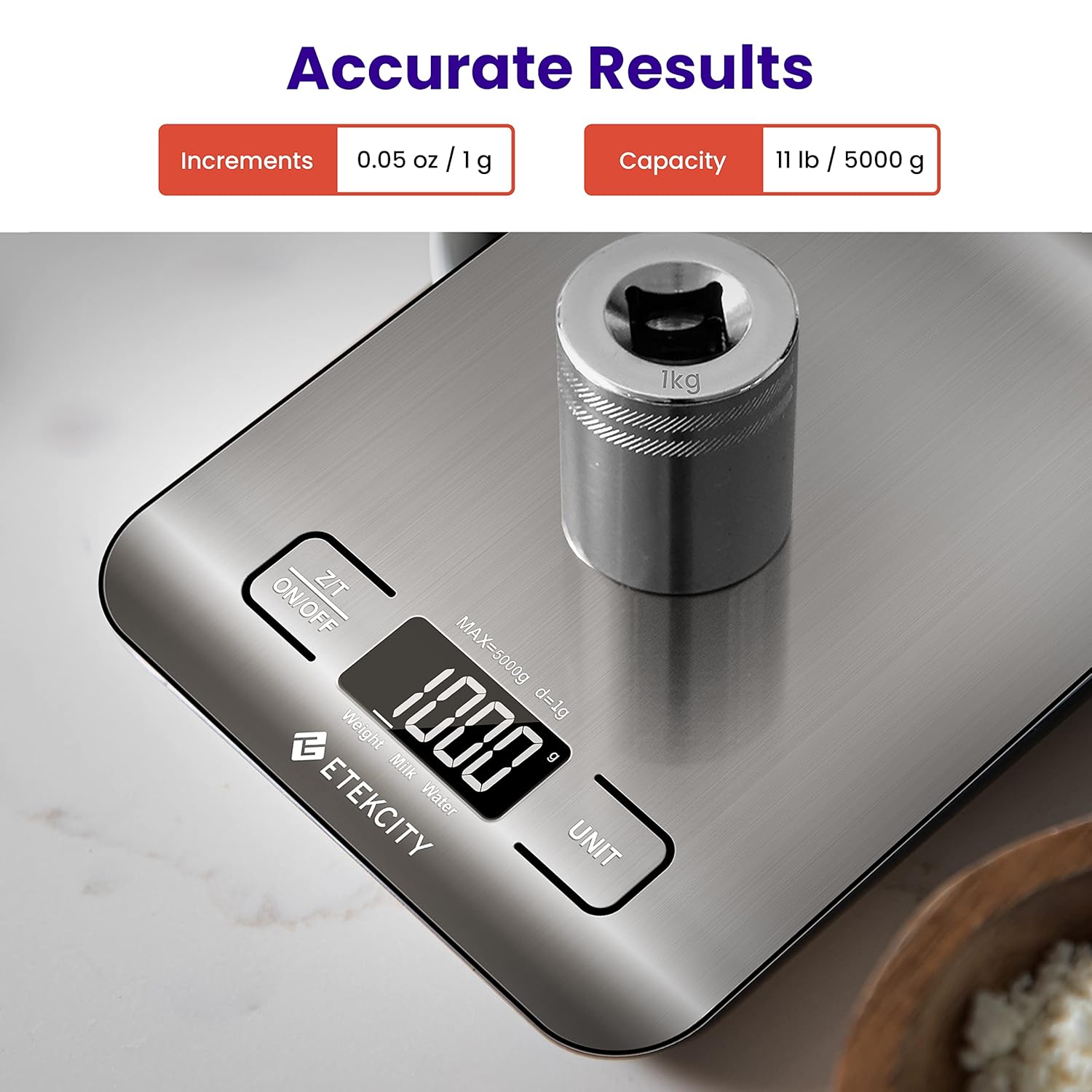 Versatile Digital Kitchen Scale for Accurate Weighing - Perfect for Weight Loss, Baking, Cooking, and Meal Prep - Backlit LCD Display in Stainless Steel