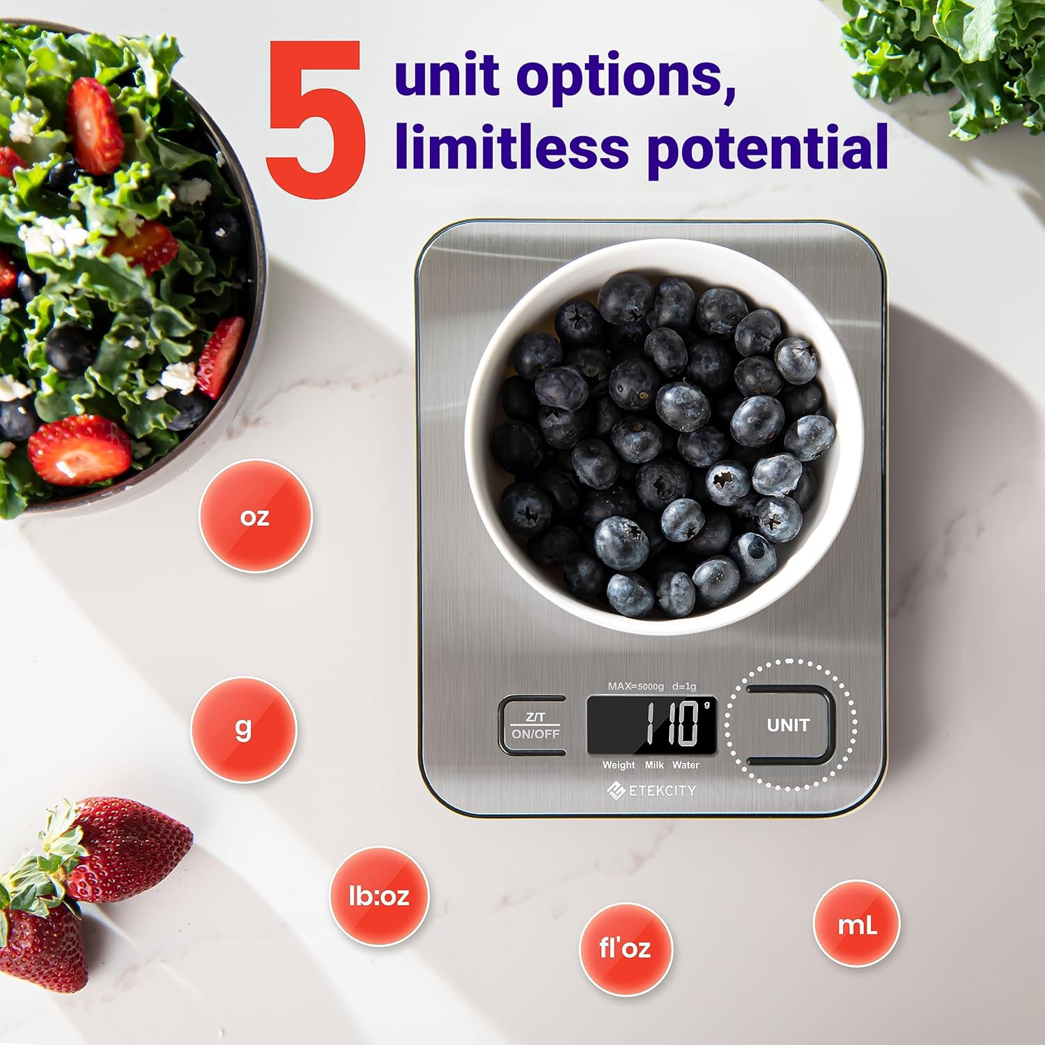 Versatile Digital Kitchen Scale for Accurate Weighing - Perfect for Weight Loss, Baking, Cooking, and Meal Prep - Backlit LCD Display in Stainless Steel