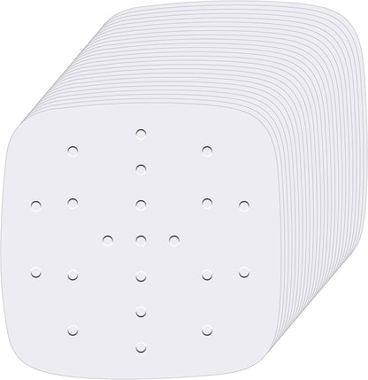 Revolutionize Your Cooking with 200 Unbleached Air Fryer Liners - Perfectly Sized 8.5 Inch Square Perforated Parchment Paper for Effortless Baking and Steaming!