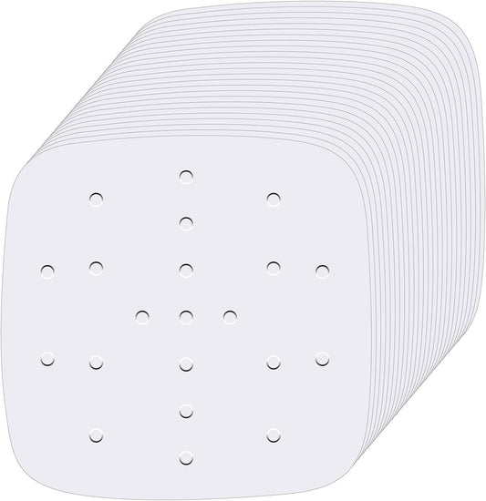 Revolutionize Your Cooking with 200 Unbleached Air Fryer Liners - Perfectly Sized 8.5 Inch Square Perforated Parchment Paper for Effortless Baking and Steaming!