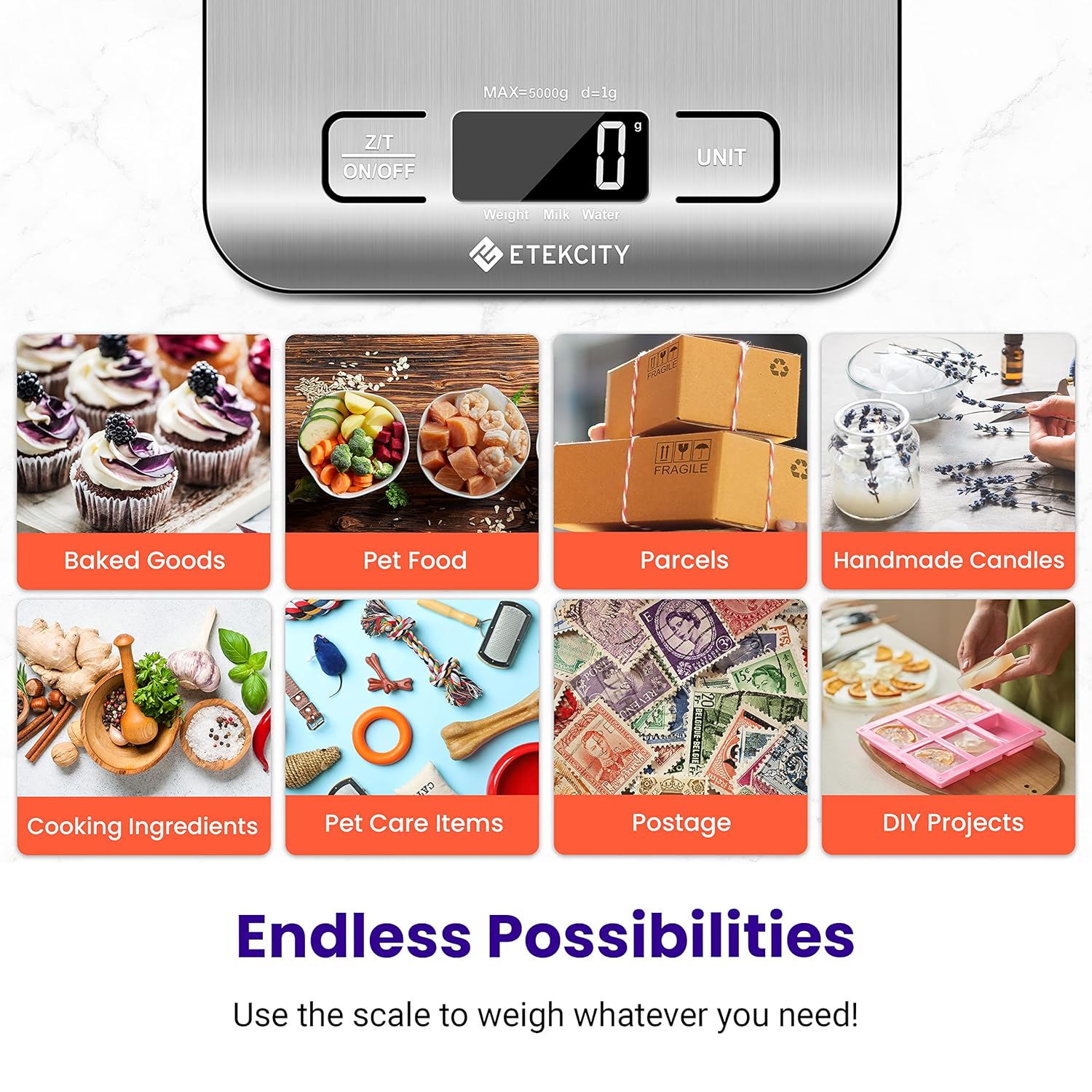 Versatile Digital Kitchen Scale for Accurate Weighing - Perfect for Weight Loss, Baking, Cooking, and Meal Prep - Backlit LCD Display in Stainless Steel