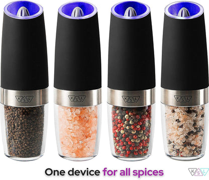 KSL Electric Salt and Pepper Grinder Set - The Perfect Gift for Food Lovers - Adjustable Motorized Spice Shakers with Blue Light for Effortless Grinding