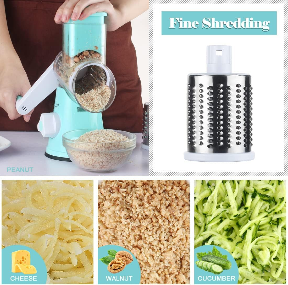 Effortless Rotary Cheese Grater - Hand Crank Kitchen Shredder with 3 Versatile Blades for Cheese, Vegetables, Nuts, and More - Perfect for Home Chefs!